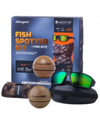 Eholots Deeper Sonar CHIRP+ 2 davanā Fish Spotter Kit 2023 with Neck Gaiter and Westin Sport Glasses